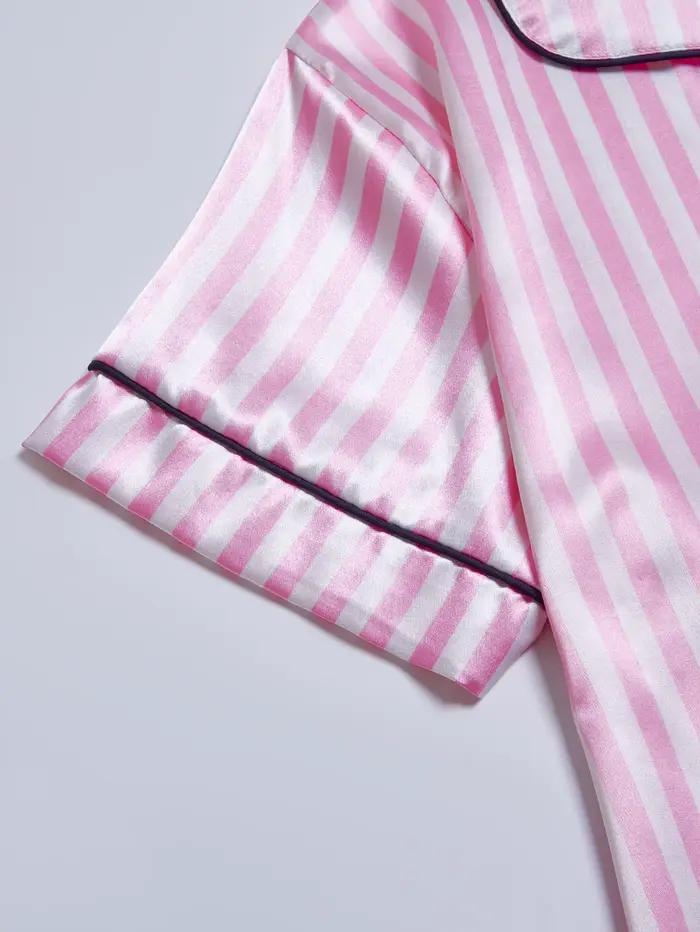 Ensemble pyjama à manches courtes et short rayé élégant pour femmes, vêtements de nuit en satin doux et confortables, idéal pour les nuits d'été détendues