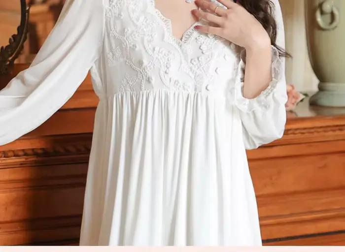 Haute qualité printemps automne vêtements de nuit femmes chemise de nuit à manches longues Sexy col en v longue robe maille Modal doux chemises de nuit femme