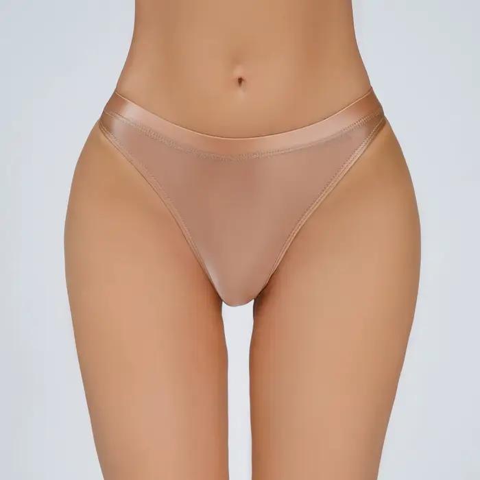 Bikinis culottes pour femmes mode soyeux brillant taille basse slips Transparent sans spectacle sous-vêtements Sexy couleur unie tongs en coton