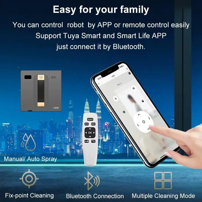 (code promo: HOT888) Nettoyeur de fenêtres robot ABIR WD8,Double Pulvérisation d'Eau, Mémoire Intelligente, Aspiration Puissante, Capteur Laser, Robot de Nettoyage de Vitres Murales à Domicile, Contrô