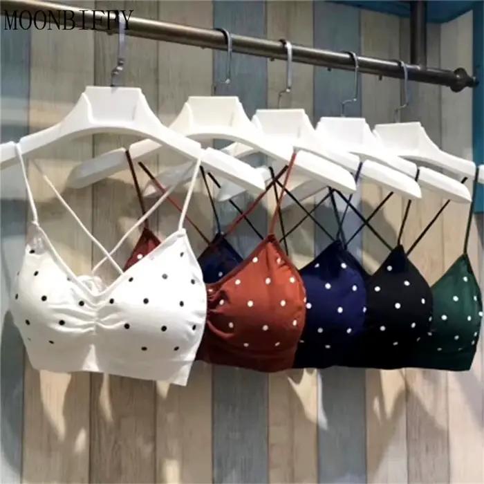 Soutien-gorge Push-Up dos nu à pois pour femme, sous-vêtement de sport, col en V, sans couture, sexy