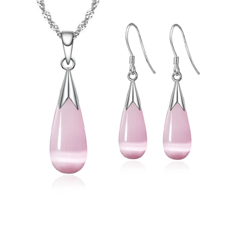 Ensemble de bijoux purs simples en argent Sterling 925, couleur blanc rose goutte d'eau opale oeil d