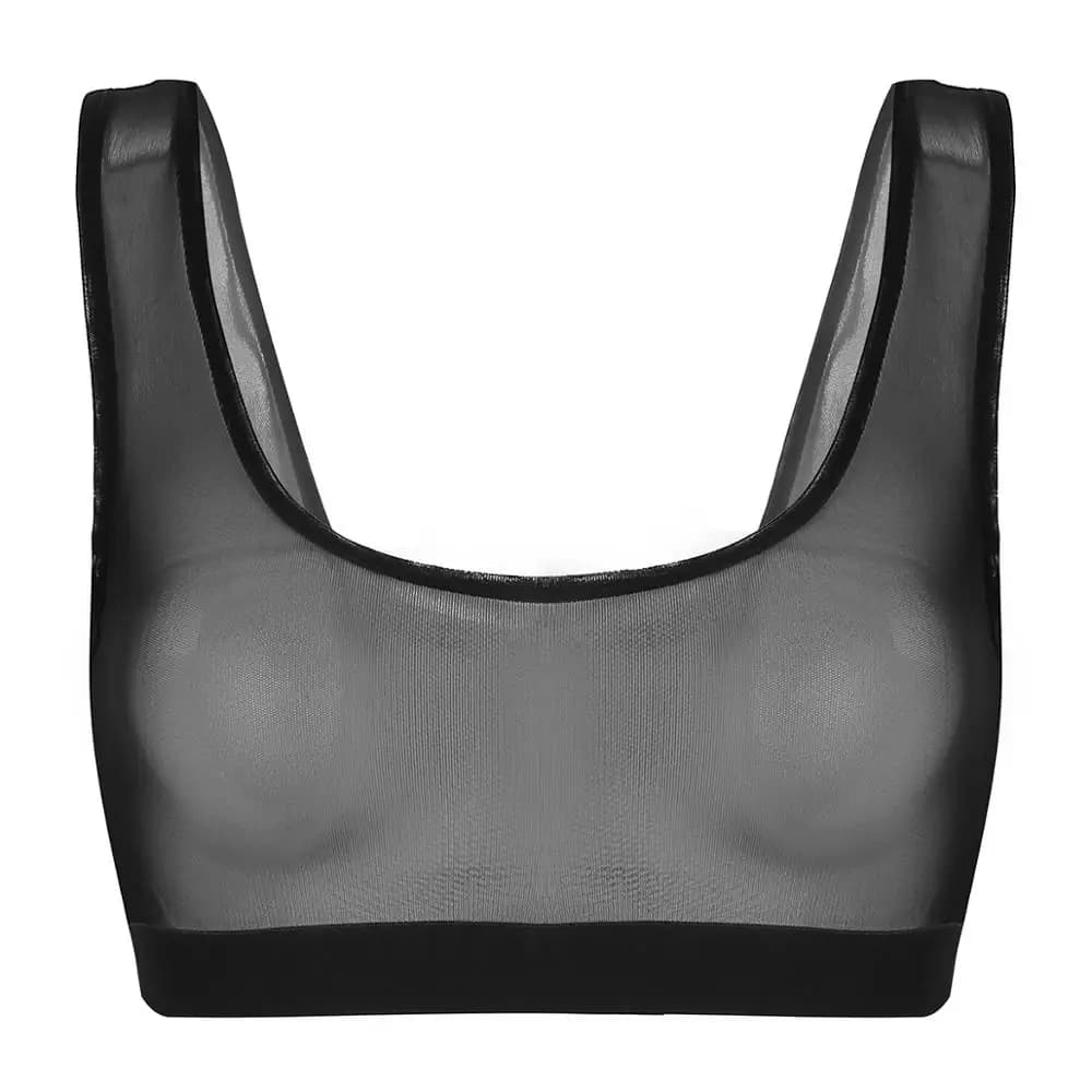 Iiniim femmes Femme Sexy Lingerie sans manches voir à travers maille Bralette soutien-gorge gilet ré