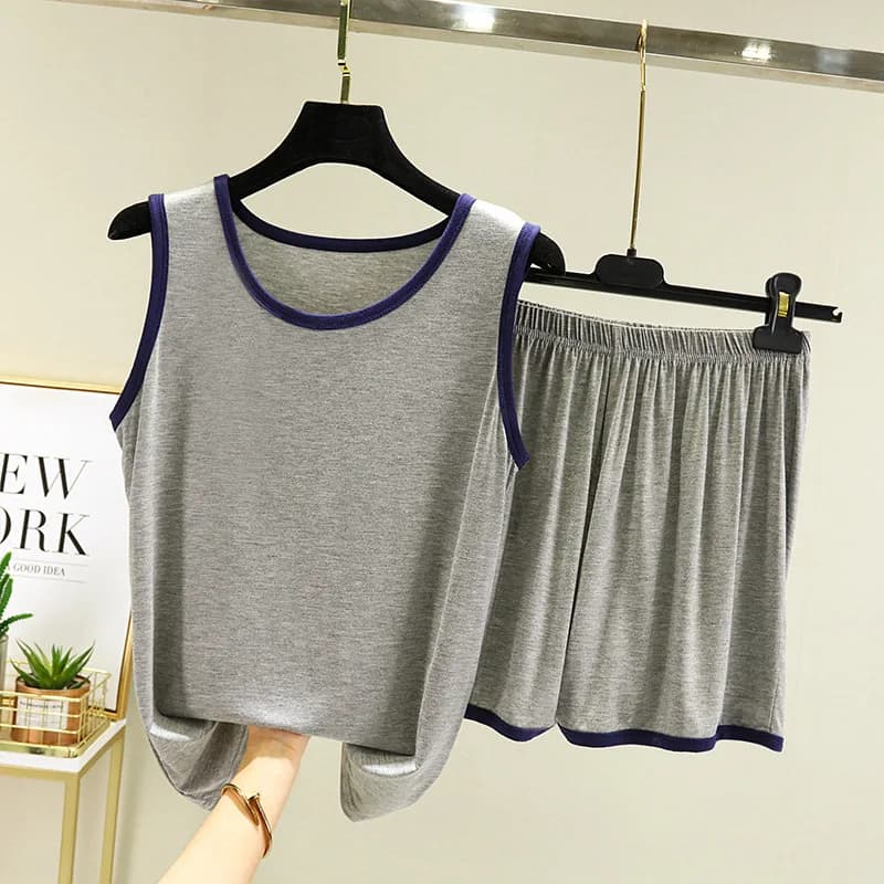 Pyjama d'été style sport pour femmes, caraco, vêtements d'extérieur, base intérieure, ensemble chemi