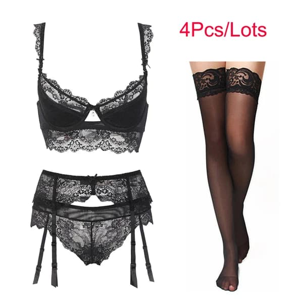 Varsbaby mince coton dentelle Sexy confortable respirant soutien-gorge ensemble 4 pièces soutien-gor