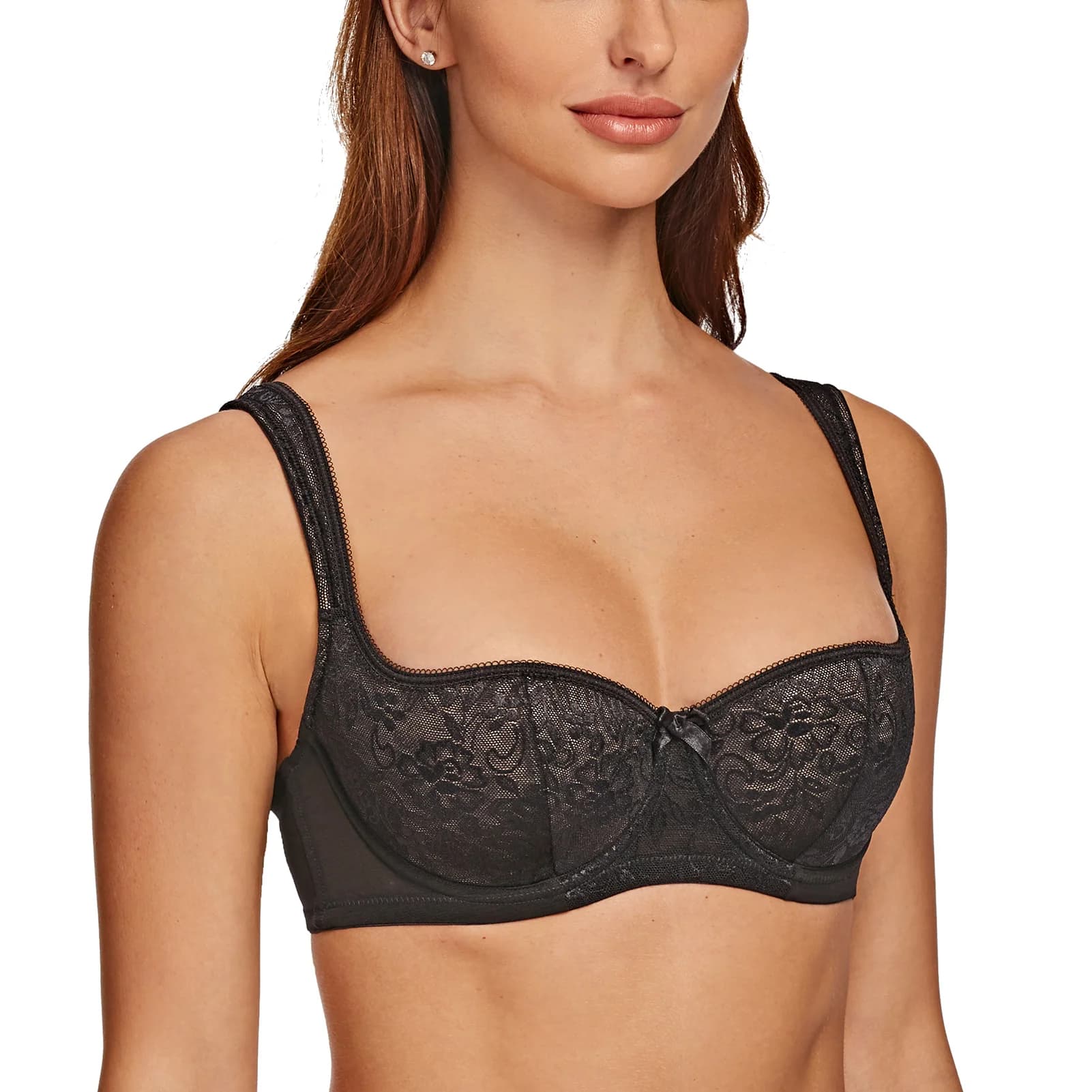 Meleneca-Soutien-gorge balconnet avec bretelles rembourrées pour femme, demi-tasse, armatures, dente