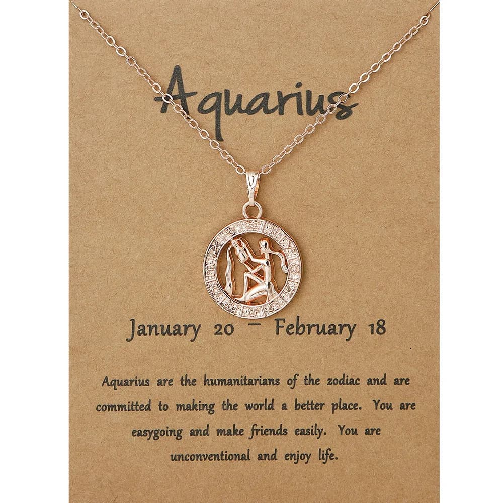 Nouveau 12 signes du zodiaque pendentif rond chaîne collier pour femmes hommes anniversaire mode con