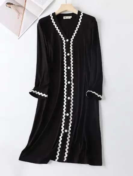 Vêtements de nuit en coton modal à manches longues et col en V pour femmes, robe de nuit en dentelle