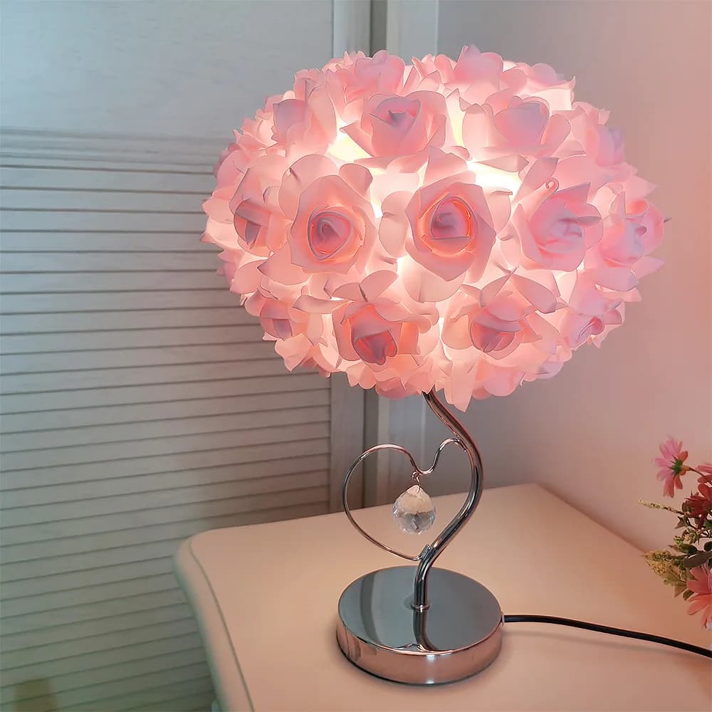 Lampe de Table en forme de Rose, Style pastoral, en forme de cœur, en cristal, pour décoration de ch