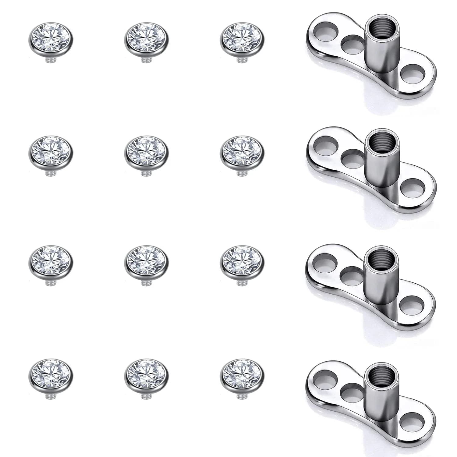 16 pièces cristal dérmique ancre hauts 3-6mm acier chirurgical Surface Piercing peau Base nombril pe