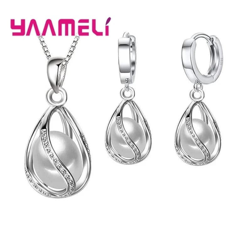 Ensemble de bijoux en argent Sterling 925 pour femmes, collier et boucles d'oreilles Huggie, avec pe