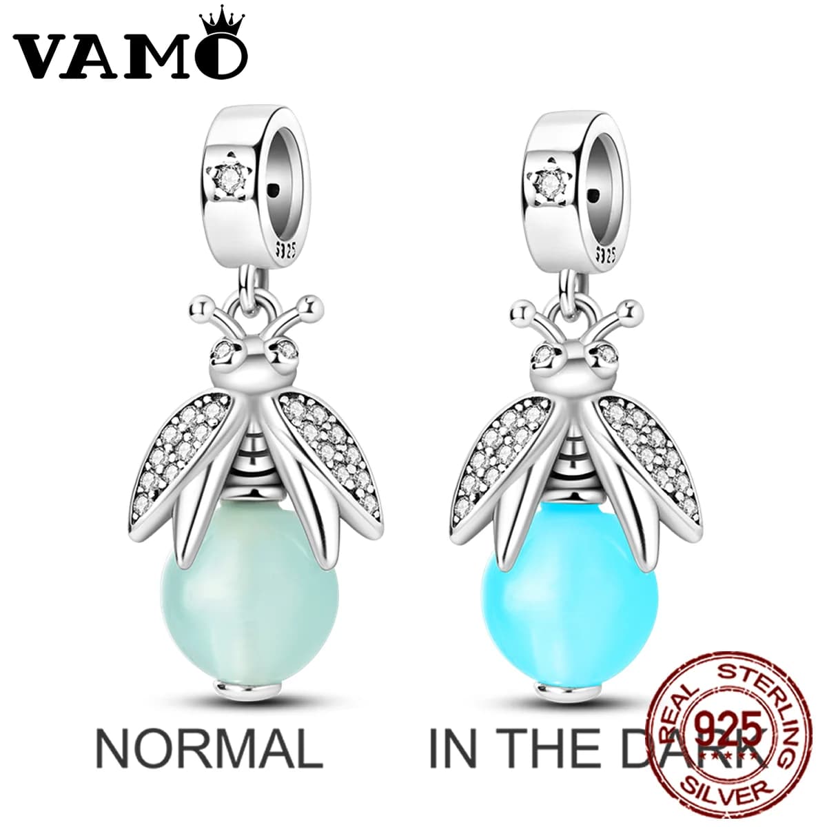 VAMO-Bracelets en argent regardé 925 pour femme, breloques en forme de luciole de nuit étoilée, perl