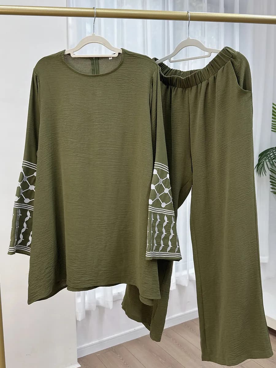 Abayas musulmanes pour femmes, haut brodé turc du Moyen-Orient, pantalon long à jambes larges, ensem