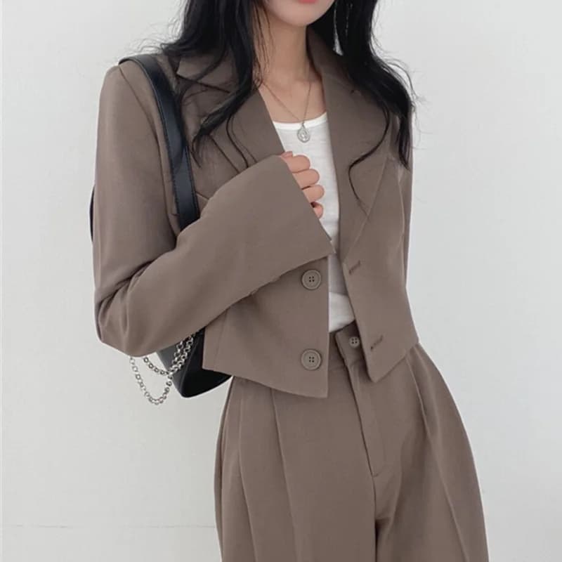 Ensemble 2 pièces pour femme : Blazer et pantalon droit, col rabattu, simple boutonnage, tenue de bu