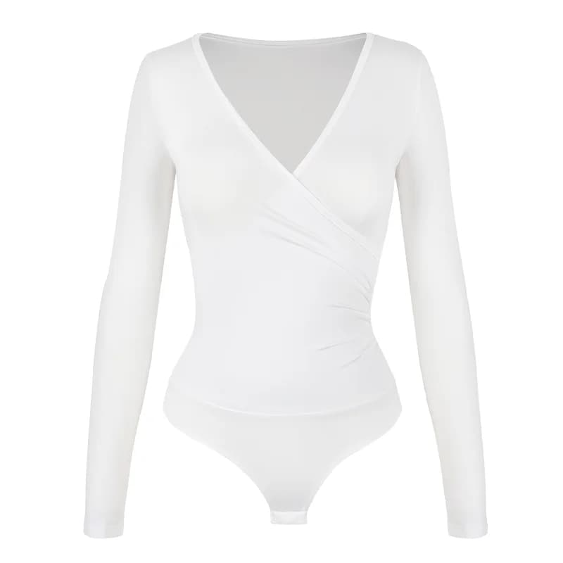 Vêtements modelants à manches longues pour femmes, Sexy, décolleté en V profond, côtelé, serré crois