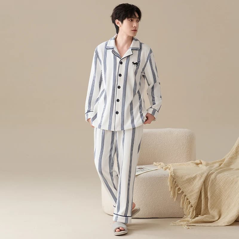 Couple pyjamas ensemble hiver femmes et hommes chaud flanelle Pijama amoureux col rabattu rayé vêtem