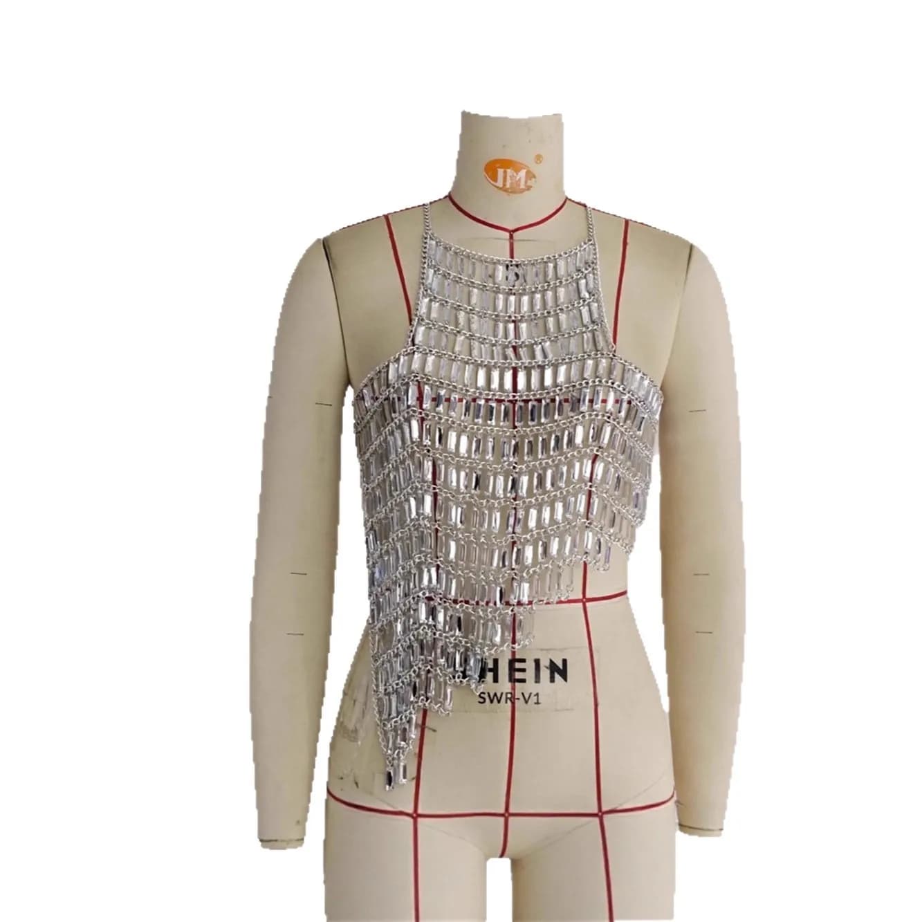 Chaîne de soutien-gorge perlée en strass argenté pour femmes, chaîne licou en métal scintillant, per