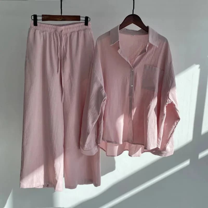 Ensemble 2 pièces vintage taille haute coupe ample à manches longues et pantalon court pour femme gr