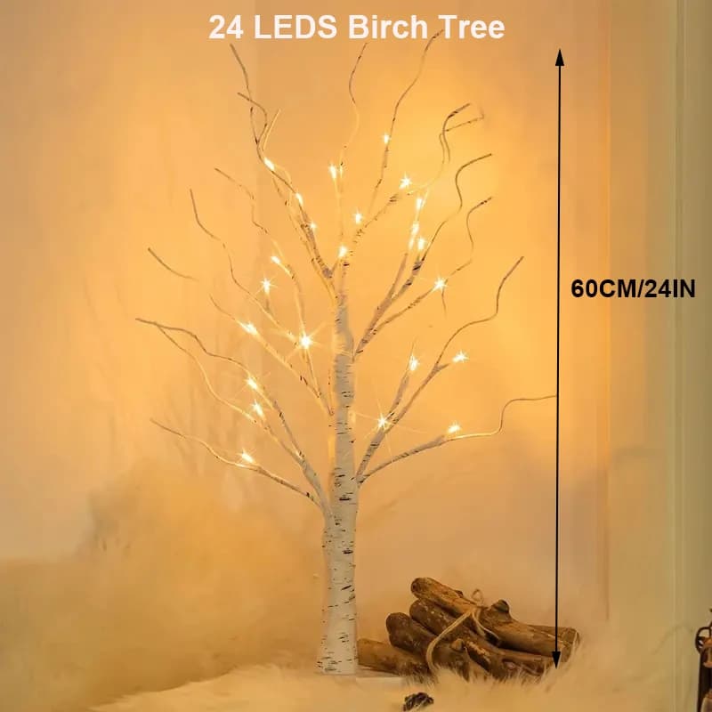 24 Led arbre scintillant de pâques fée lumière Branches d'arbre de bouleau 3AA et USB alimenté arbre