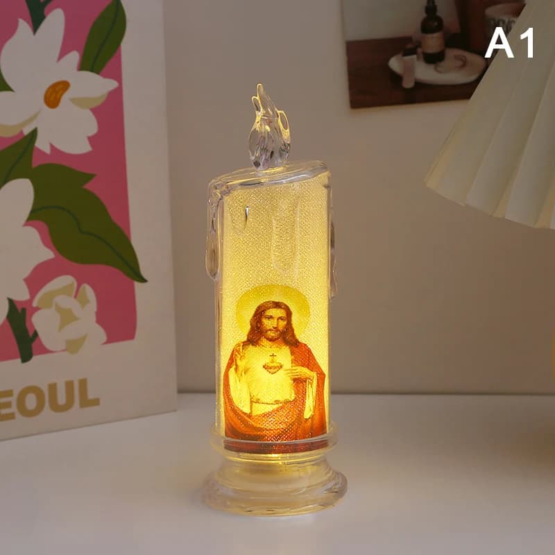 Lampe à bougie LED sans flamme, romantique, vierge Christ, jésus, bonjour, bougie de prière, veilleu