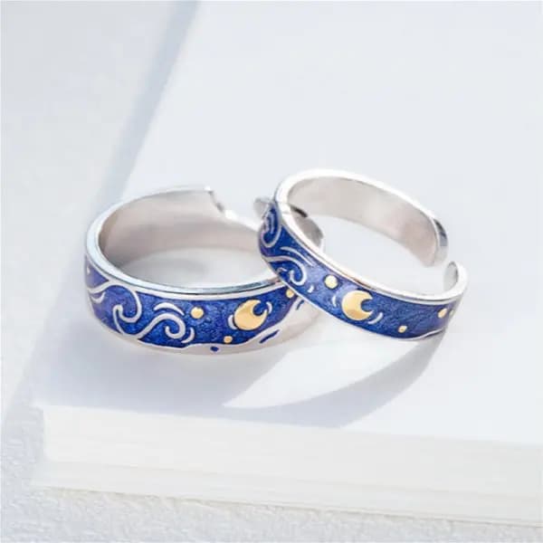 Bagues romantiques pour couple, motif ciel étoilé bleu, lune et étoiles, pour femme et homme, luxe,