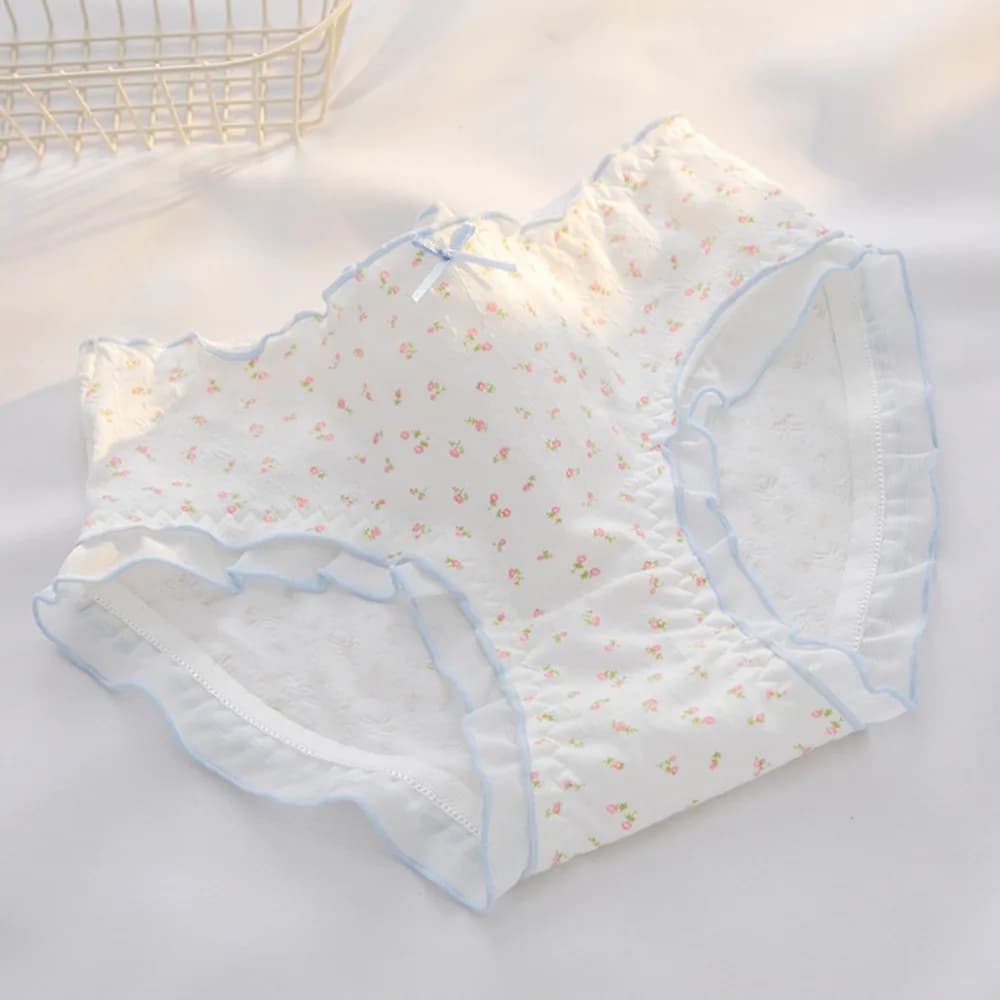 Culottes en coton à volants style français avec nœud floral, confortables, taille mi-haute, motif fl