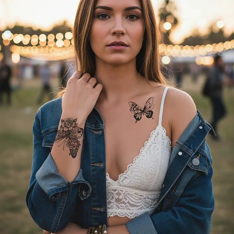 Autocollants de tatouage 3D papillon imperméables pour rehausser la beauté corporelle lors des spect