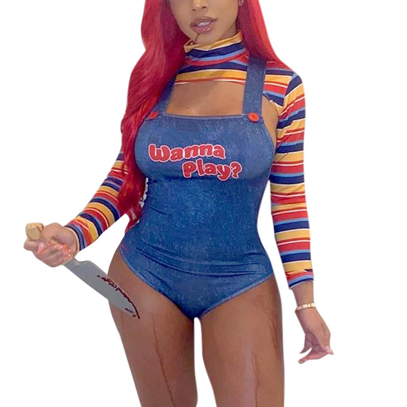 Costumes d'Halloween pour Femmes, Effrayant, Cauchemar, Tueur de Beurre, Film, Wanna Play, Imprimé,