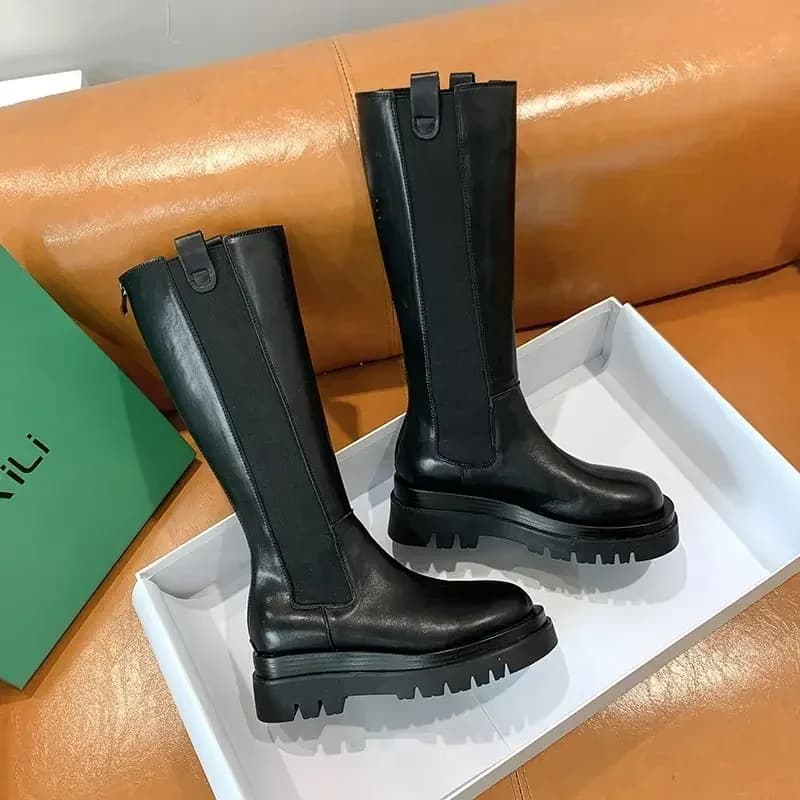 Plate-forme femmes chevalier bottes longues mode chaud fourrure chaussures automne hiver talons carr