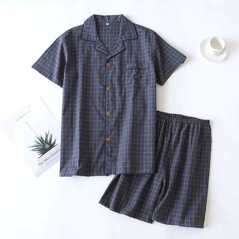 Short homme Pyjama costume pour l'été mince à manches courtes Short coton Simple Plaid Design Pantal