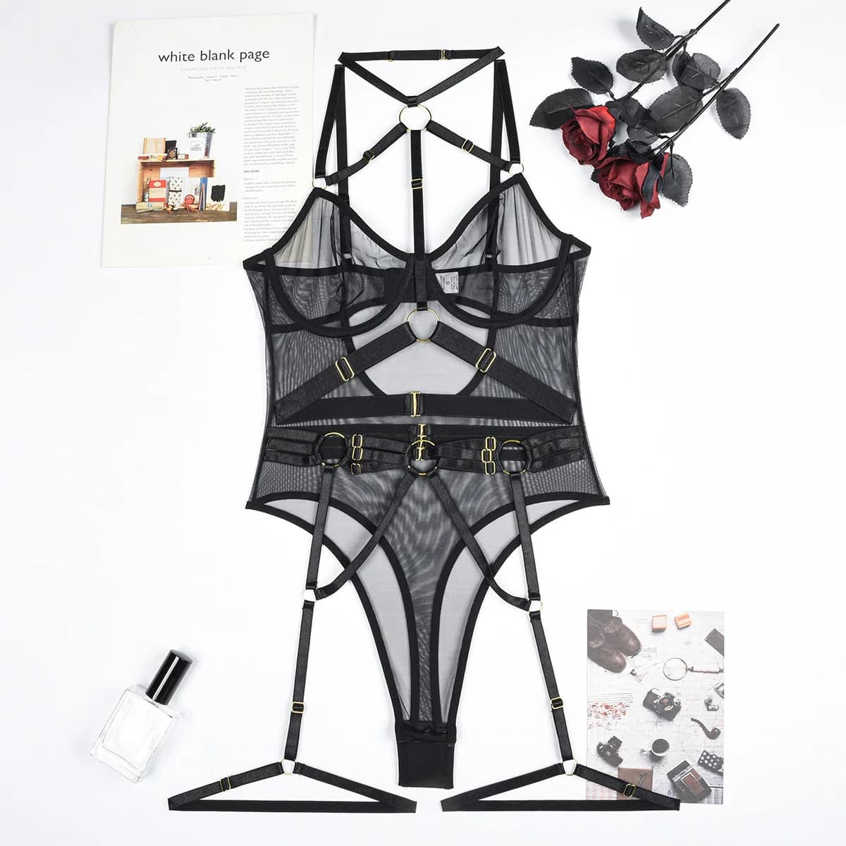 Nouvelle Lingerie Sexy pour Femme, Body Sculptant en Maille Transparente à Bretelles, avec Armatures