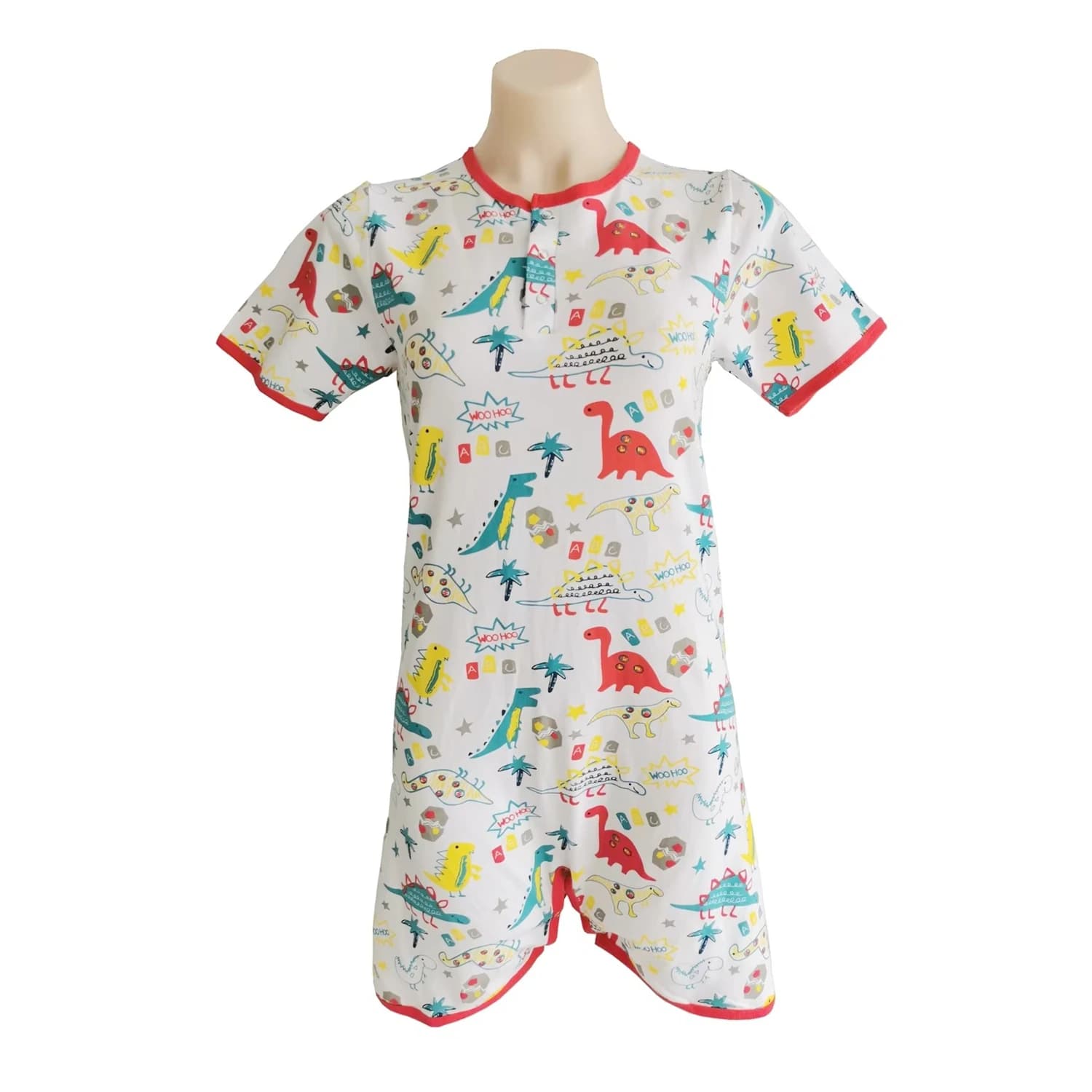 Combinaison dinosaure rouge à jambes courtes pour adulte, en pur coton, style ABDL, combinaison de c