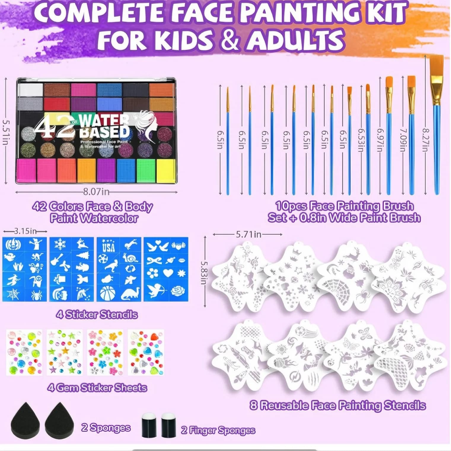 Kit de Maquillage Corporel et Facial 42 Couleurs – Peinture Néon Lumineuse Soluble dans l'Eau pour H
