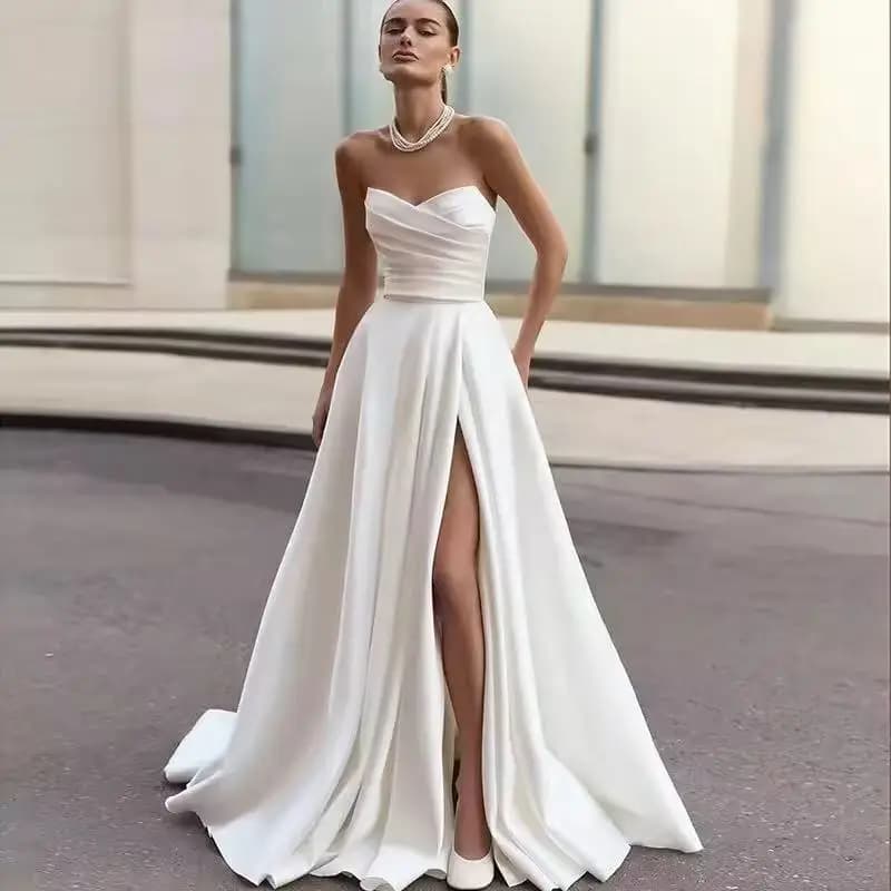 Robe de mariée Simple en Satin, sans bretelles, fente latérale haute, Corset au dos, personnalisée,