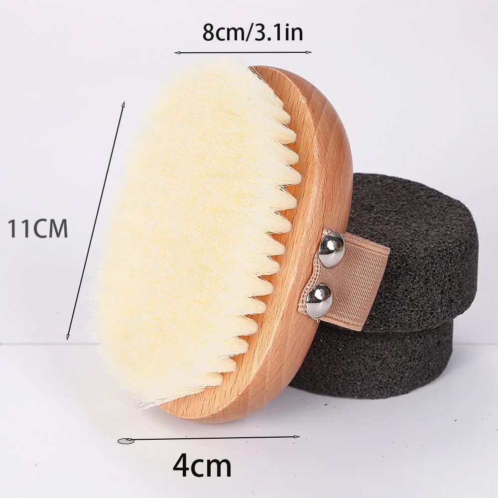 Brosse corporelle sèche, avec poils doux et végétaliens, brosse de bain exfoliante en bois antidérap