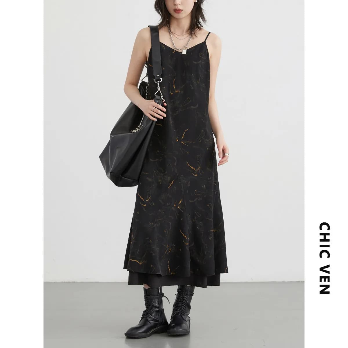 CHIC VEN Robes longues pour femmes, nouvelle collection, style rétro ample, col en V, robe camisole