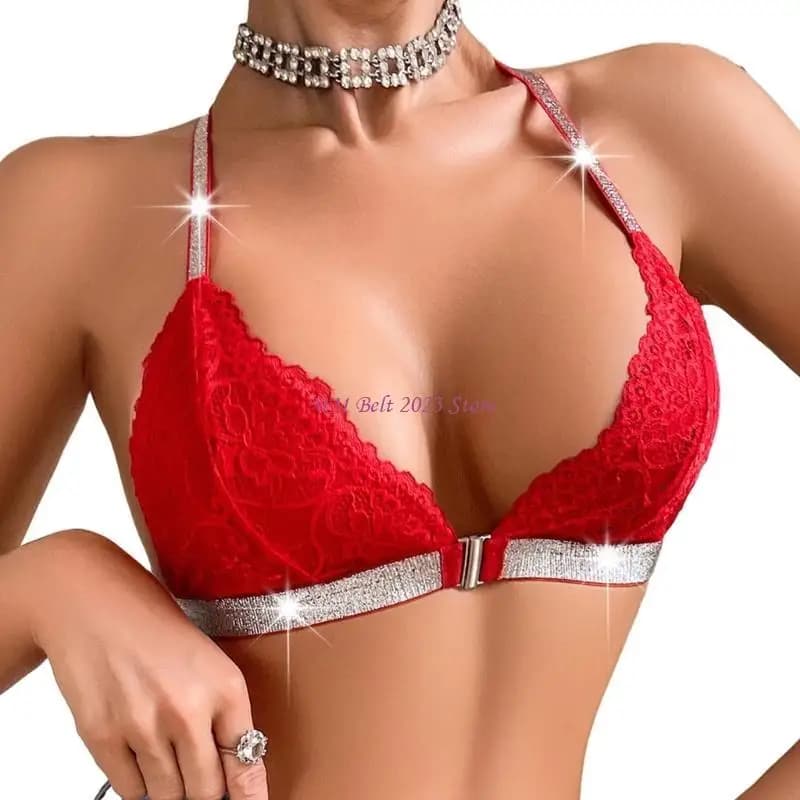 49ME – haut Bralette en dentelle avec fermeture frontale, soutien-gorge sans fil, sans couture, col
