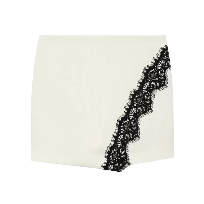 Jupe-culotte Femme 2026 Nouvelle Collection Été Blanche Double Boutonnage Décorée Dentelle Sexy Pers