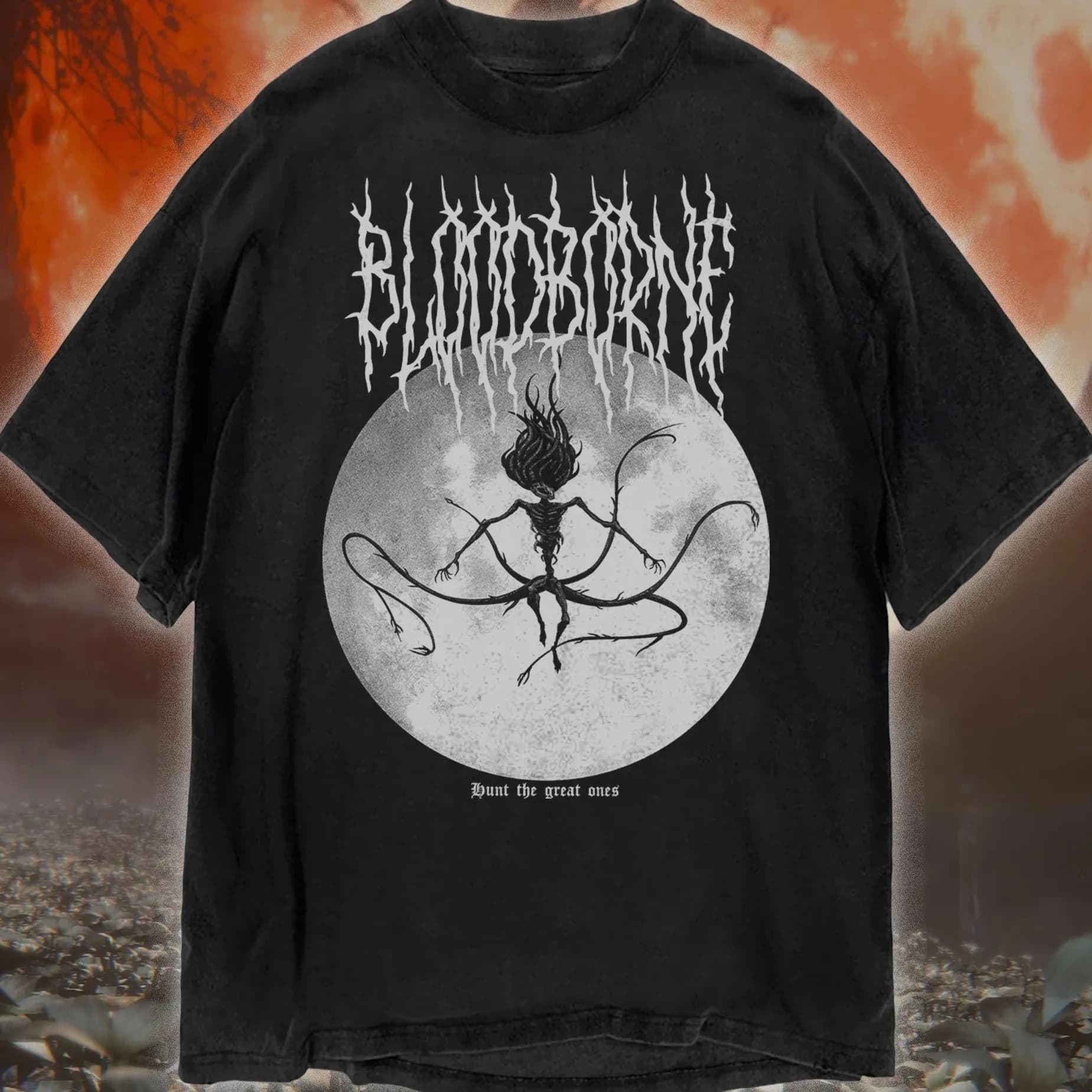 T-shirt Bloodborne - Présence de la Lune - FromSoftware - Thème Jeu Vidéo Metal - T-shirt en Coton P