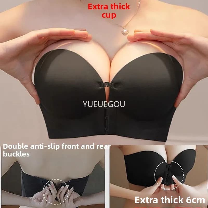 Soutien-gorge push-up sans bretelles pour petites poitrines - Fermeture avant et coussinets épais de