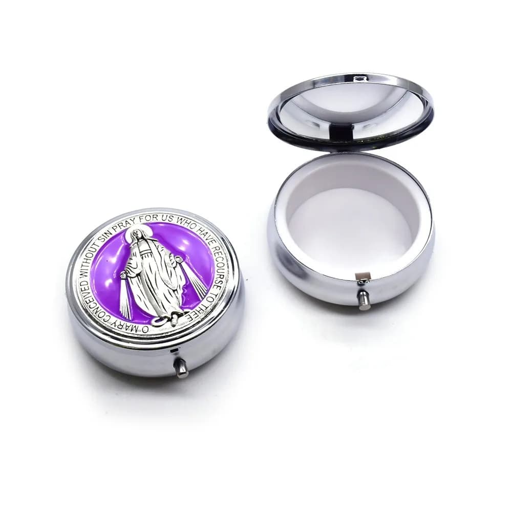 Boîte à bijoux religieuse rétro, boîte à bijoux ronde élégante Saint Benoît, boîte à bijoux en allia