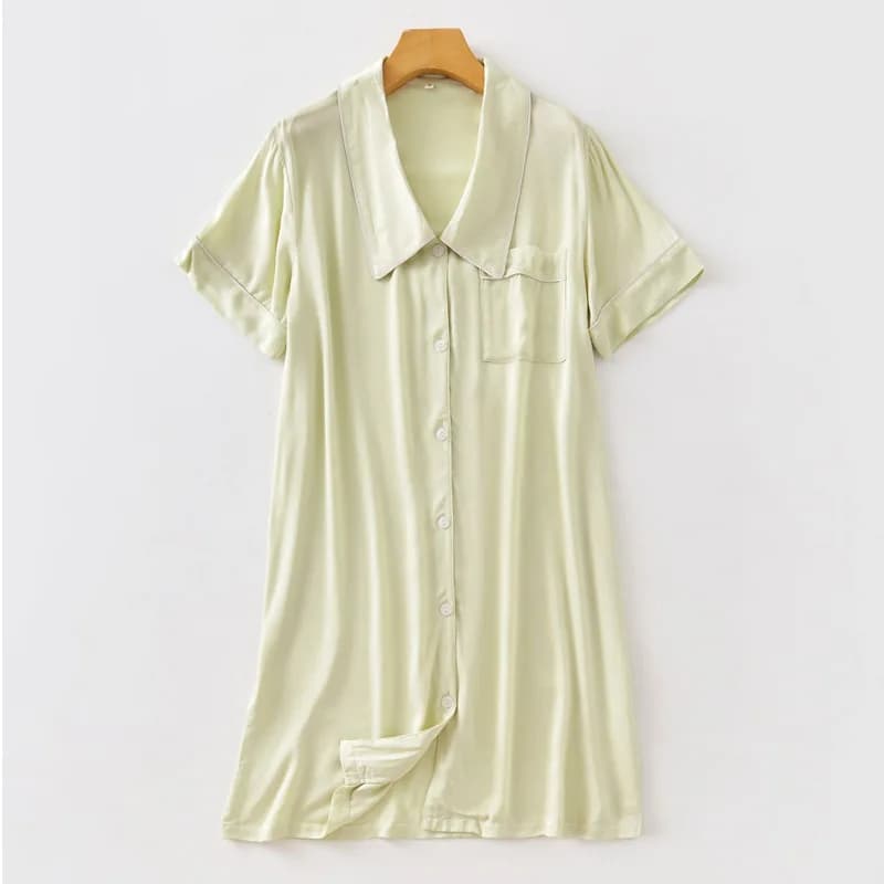 Robe de Nuit Mi-Longue à Manches Courtes et Col Rabattu pour Femme, Vêtement de Couleur Unie, à la M