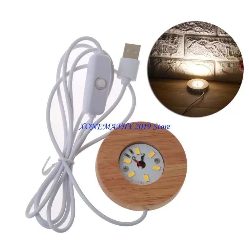 F42F Base Veilleuse En Bois Massif LED Base Lumineuse Veilleuse USB Lumière Sel