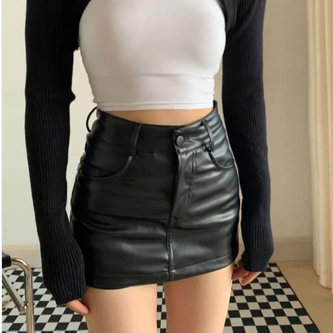Petite jupe en cuir PU noir pour femmes, jupe moulante amincissante, taille haute, hanche, automne e