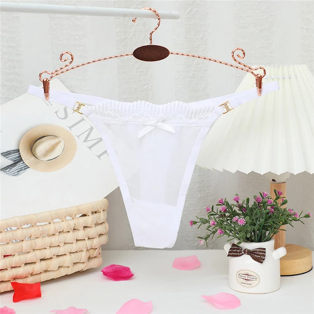 Culottes string sexy pour femmes, couleur unie, avec nœud, transparentes, taille basse, lingerie int