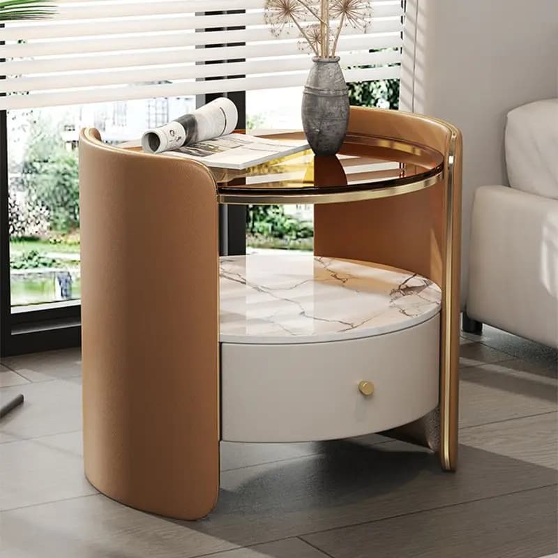 Table de chevet ronde italienne moderne : design minimaliste, luxe et rangement haut de gamme pour l