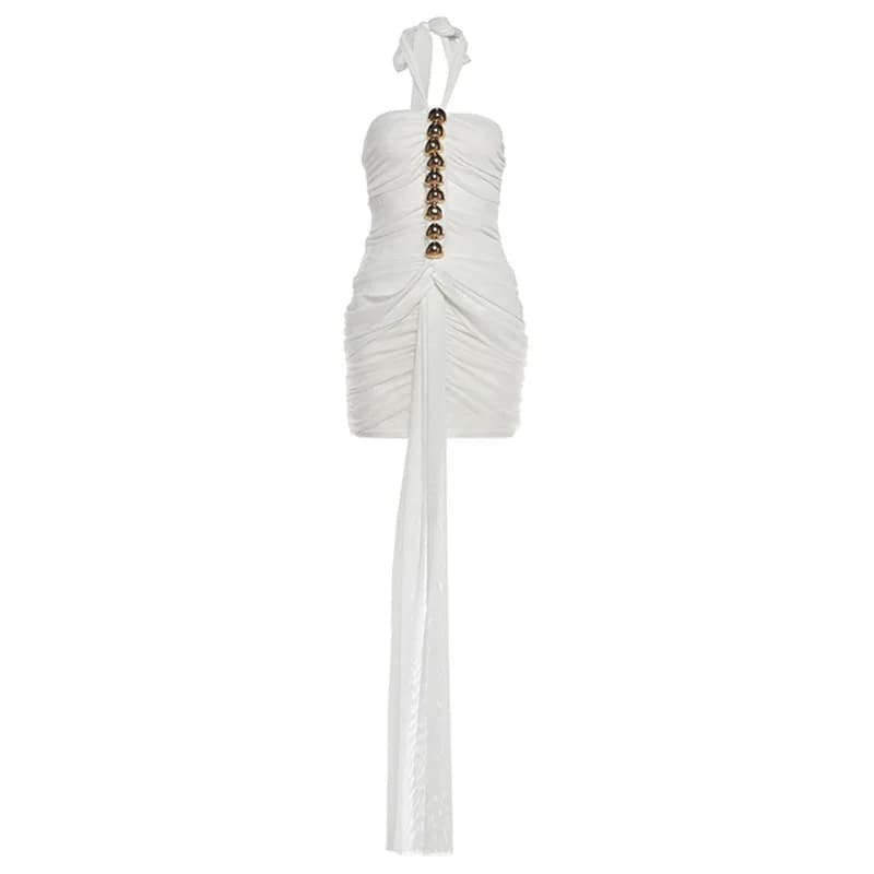 HLJ Robe moulante sexy à col licou pour femme, en maille unie transparente, sans manches, dos nu, po