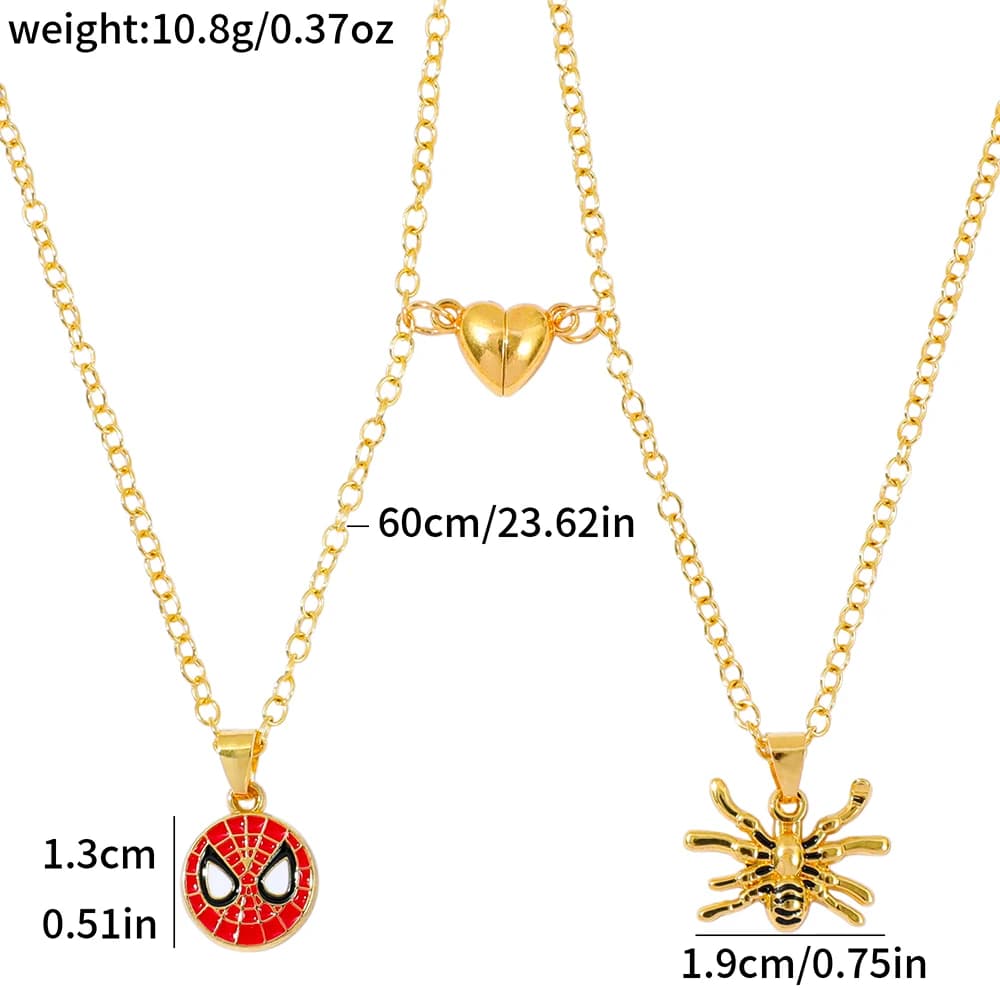 1 paire de colliers pendentifs magnétiques en émail en forme de cœur Spiderman & Gwen, accessoires d
