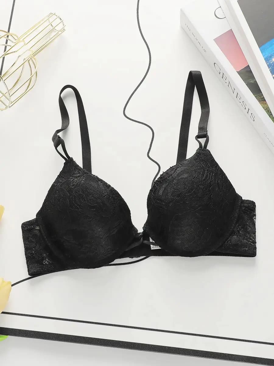Soutien-gorge sexy en dentelle brodée pour femmes, avec bords en acier respirants, push-up, bretelle