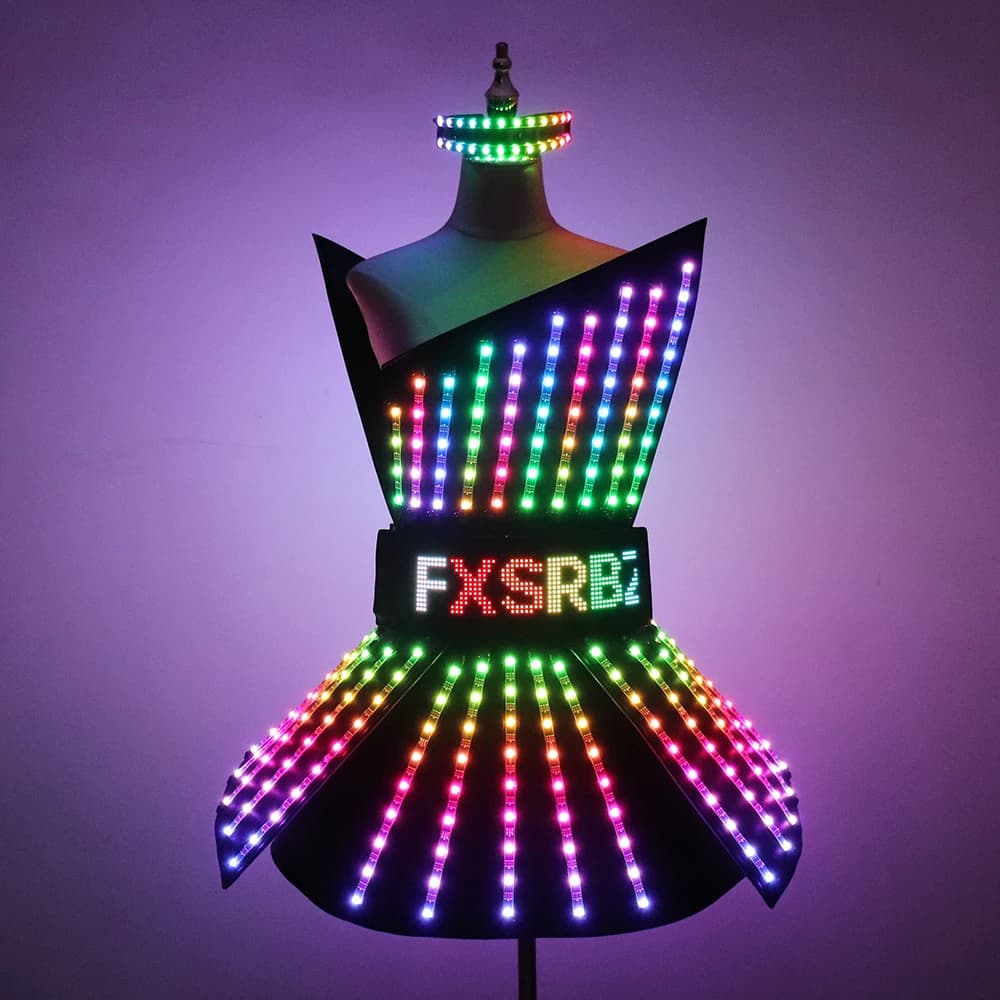 Robe LED polychrome Costume lumineux discothèque Bar chanteur Dj GoGo femmes jupe lumineuse Sexy plo